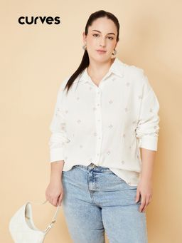 max - Women Embroidered Regular Fit Off White Shirt