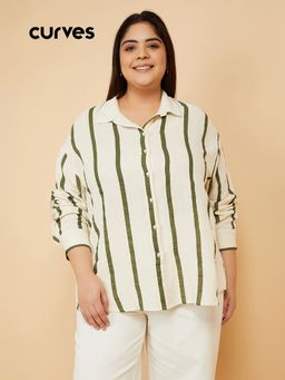 max - Women Striped Green Shirt