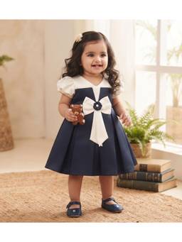 Blabber - Satin Woven Sleeveless Party Knee Dress With Booties - Navy Blue