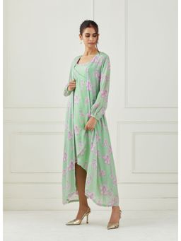 Label Nitika - Mint Green Dress with Cape (Set of 2)