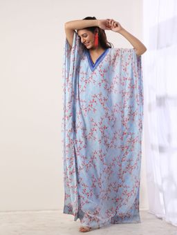 Label Nitika - Blue Printed Kaftan with Slip (Set of 2)