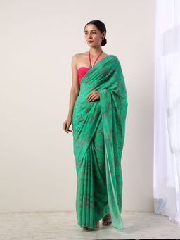 Label Nitika - Green Crepe Saree with Untitched Blouse