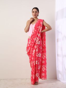 Label Nitika - Hot Pink Crepe Saree with Untitched Blouse