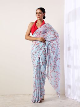 Label Nitika - Sky Blue Crepe Saree with Untitched Blouse