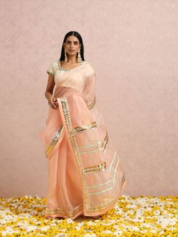 Label Nitika - Peach Gota Work Saree with Stitched Blouse