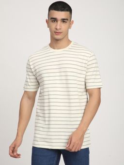 R&B - Men Off White Structure Y/D Striped T-Shirt