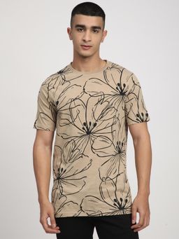 R&B - Men Beige Regular Fit T-Shirt