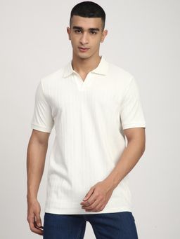 R&B - White Young Textured Polo T-Shirt