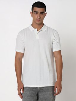 R&B - Men White Textured Polo T-Shirt