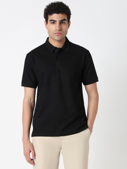 R&B - Black Young Textured Polo T-Shirt