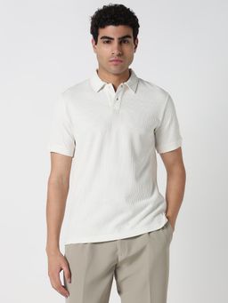 R&B - White Young Textured Polo T-Shirt