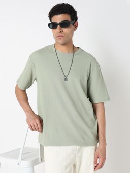 R&B - Men Green Textured T-Shirt