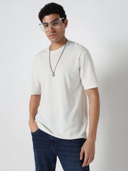 R&B - Men White Textured T-Shirt
