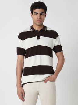 R&B - Men Brown Casual Polo T-Shirt