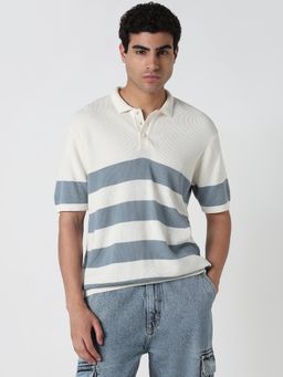 R&B - Men Blue Casual Polo T-Shirt