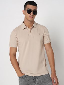 R&B - Men Beige Short Sleeves Casual Polo T-shirt