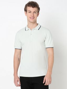 R&B - Men Green Casual Textured Polo T-Shirt