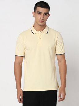 R&B - Men Yellow Casual Textured Polo T-Shirt