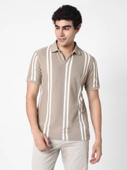 R&B - Men Beige Casual Polo T-Shirt