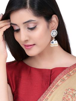 Yellow Chimes - White Meenakari Jhumka Earrings