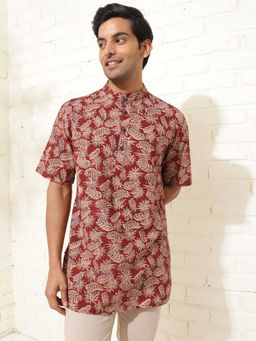 Fabindia - Red Cotton Kalamkari Printed Short Kurta