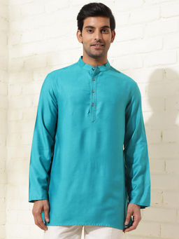Fabindia - Turquoise Viscose Silk Short Kurta