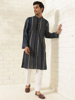 Fabindia - Navy Cotton Bagru Printed Kurta