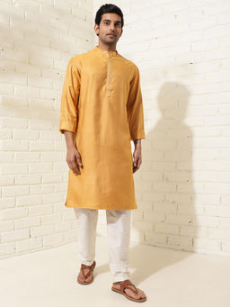 Fabindia - Mustard Viscose Silk Woven Kurta