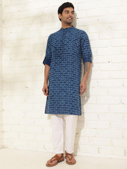Fabindia - Indigo Cotton Dabu Printed Slim Fit Kurta