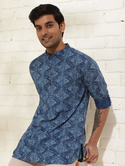 Fabindia - Indigo Cotton Dabu Printed Slim Fit Kurta