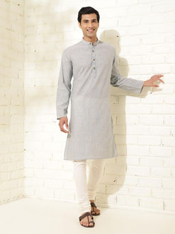 Fabindia - Grey Cotton Slim Fit Woven Kurta