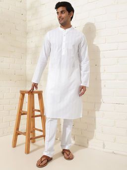 Fabindia - White Cotton Dobby Slim Fit Kurta