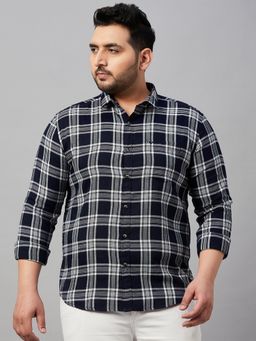 SHOWOFFFF - Men's Checked Navy Blue Classic Shirt
