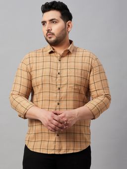 SHOWOFF - Men's Checked Tan Classic Shirt