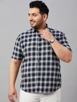SHOWOFFFF - Men's Checked Navy Blue Regular Shirt