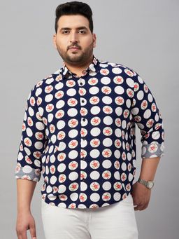 SHOWOFF - Men's Printed Navy Blue Smart Shirt