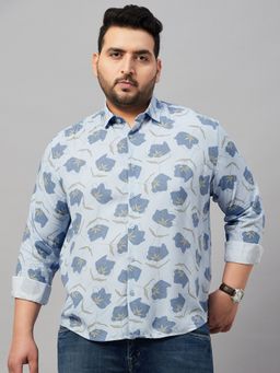 SHOWOFFFF - Men's Printed Blue Smart Shirt