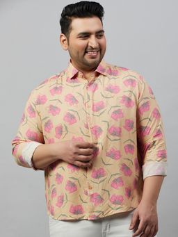 SHOWOFF - Men's Printed Beige Smart Shirt