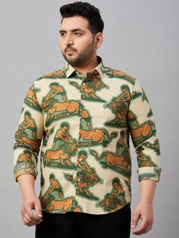 SHOWOFFFF - Men's Printed Beige Comfort Shirt