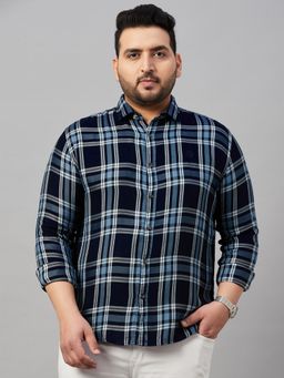 SHOWOFFFF - Men's Checked Navy Blue Regular Shirt