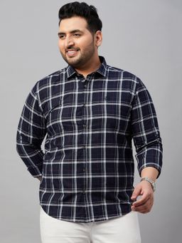 SHOWOFF - Men's Checked Navy Blue Regular Shirt