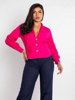 How When Wear - Magenta Linen Blazer Shirt