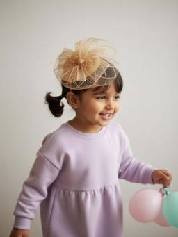 Choko - Gold Tulle Flower & Bead Spray Alligator Clip Festive/Wedding Use - (3–12 Years)