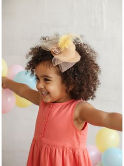 Choko - Brown Alligator Clip with Feather Accent & Satin Bow (3-12 Years)