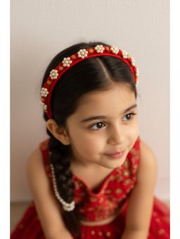 Choko - Red Fabric Hairband for Girls with White Floral Embellishment
