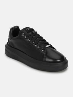 Guess - Women Black Leather Lace-Ups Round Toe Elbina Sneakers