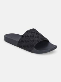 Guess - Men Black Polyester Slip-On Tokyo Sliders