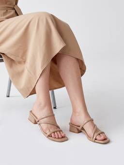 CHINRAAG - Women Beige Glossy Multi-Strap Block Heels