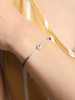 CLARA - 925 Silver Rhodium Plated Black Beads Knot Hand Mangalsutra Bracelet Gift For Wife
