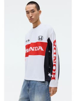 H&M - Men White Oversized Fit Long-Sleeved Mesh T-Shirt